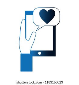 hand using smartphone with heart and speech bubble