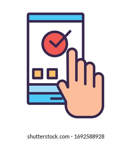 hand using smartphone line and fill style vector illustration design