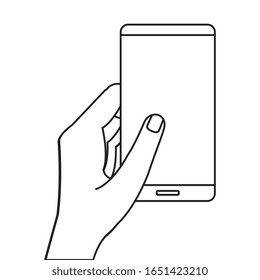 hand using smartphone line style icon vector illustration design