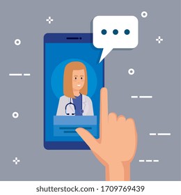 hand using smartphone with medicine online technology vector illustration design