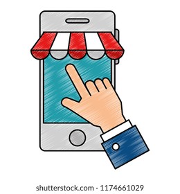 hand using smartphone with parasol icon