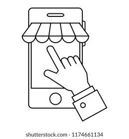 hand using smartphone with parasol icon