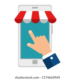 hand using smartphone with parasol icon