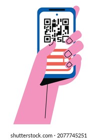hand using smartphone with qr code