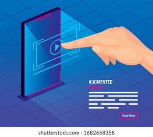 hand using smartphone of reality augmented vector illustration design