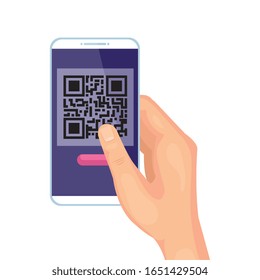 hand using smartphone with scan code qr vector illustration design