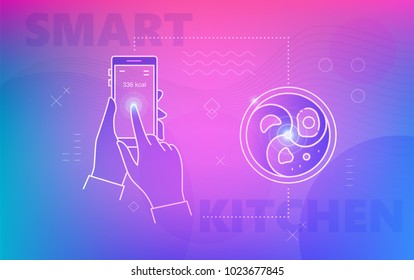 Hand using smartphone for smart plate