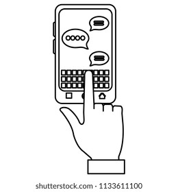 hand using smartphone with speech bubbles