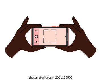 hand using smartphone taking photo icon