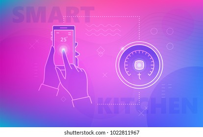 Hand using smartphone for thermostat
