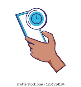 hand using smartphone with time clock