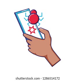 hand using smartphone with virus infection