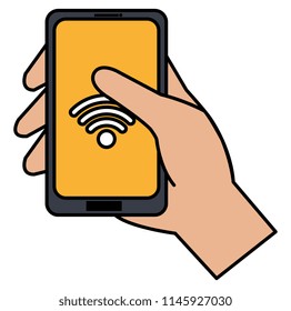 hand using smartphone with wifi signal
