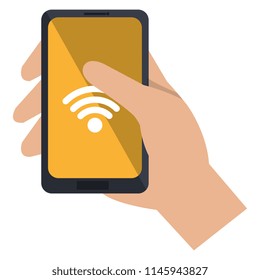 hand using smartphone with wifi signal