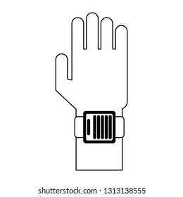 hand using smartwatch black and white