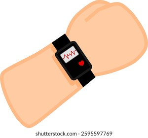 Hand using Smartwatch for Self Health Check Up - Flat Cartoon Illustration Vector