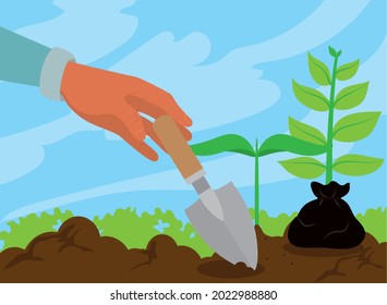 uso manual de la escena de plantación de espátula
