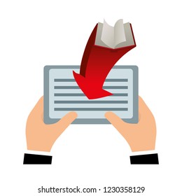 hand using tablet with ebooks