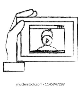 hand using tablet with media player