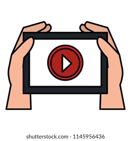 hand using tablet with media player