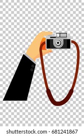 Hand using Tuxedo, Holding Vintage Camera, at Transparent Effect Background