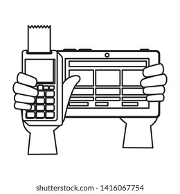 hand using voucher and tablet with coin money