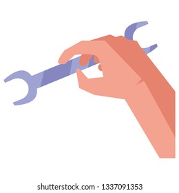 hand using wrench key tool icon