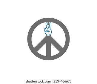 Hand  V Icon and Peace Symbol. Vector Peace Symbol Isolated on White Background.