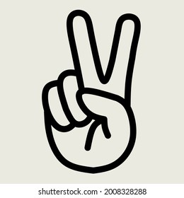 Hand v sign for peace or victory line icon vector image. black color with white background