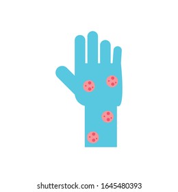 mano con varicela sobre fondo blanco, icono de estilo plano, ilustración vectorial