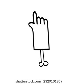 hand vector in black and white outline style. Vector doodle of bone coming out of hand with forefinger up. Suitable for t-shirt designs and patterns