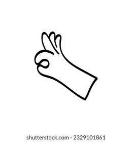 hand vector in black and white outline style. Vector doodle hand thumb and forefinger circular sign of agreement. Suitable for t-shirt designs and patterns