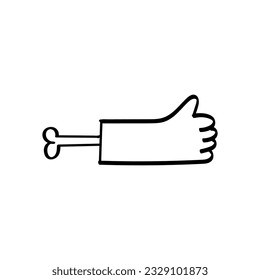 hand vector in black and white outline style. Vector doodle of bone coming out of hand with thumb up. Suitable for t-shirt designs and patterns