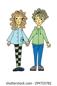 hand in hand vector cartoon illustration