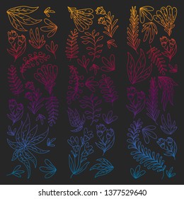 Hand vector drawn floral, leaves elements. Pattern for logo, greeting card, wedding design.