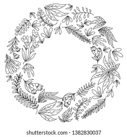 Hand vector drawn floral, leaves elements. Pattern for logo, greeting card, wedding design.