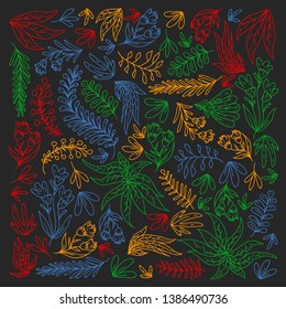 Hand vector drawn floral, leaves elements. Pattern for logo, greeting card, wedding design.