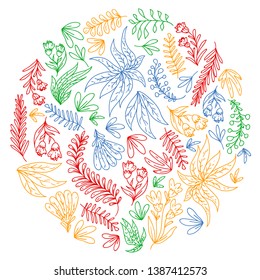 Hand vector drawn floral, leaves elements. Pattern for logo, greeting card, wedding design.
