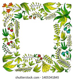 Hand vector drawn floral, leaves elements. Pattern for logo, greeting card, wedding design.