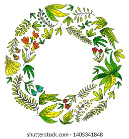 Hand vector drawn floral, leaves elements. Pattern for logo, greeting card, wedding design.