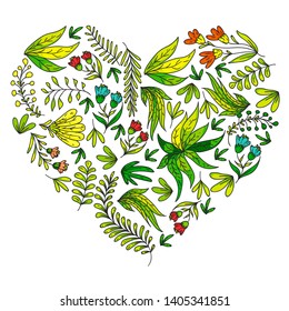 Hand vector drawn floral, leaves elements. Pattern for logo, greeting card, wedding design.