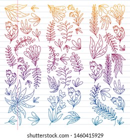 Hand vector drawn floral, leaves elements. Pattern for logo, greeting card, wedding design.