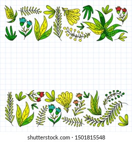 Hand vector drawn floral, leaves elements. Pattern for logo, greeting card, wedding design.