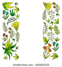 Hand vector drawn floral, leaves elements. Pattern for logo, greeting card, wedding design.