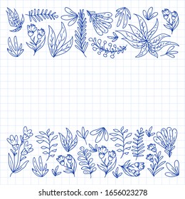 Hand vector drawn floral, leaves elements. Pattern for logo, greeting card, wedding design.