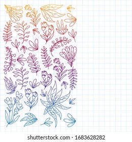 Hand vector drawn floral, leaves elements. Pattern for logo, greeting card, wedding design.