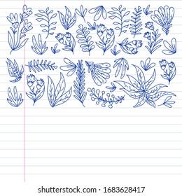 Hand vector drawn floral, leaves elements. Pattern for logo, greeting card, wedding design.