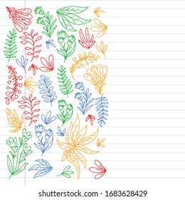 Hand vector drawn floral, leaves elements. Pattern for logo, greeting card, wedding design.