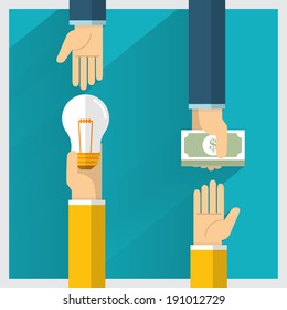 Hand vector exchange money idea and one way provide benefit