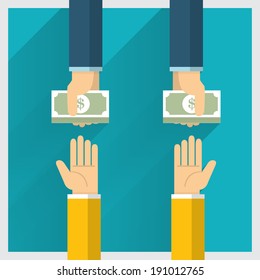 Hand vector exchange money idea and one way provide benefit